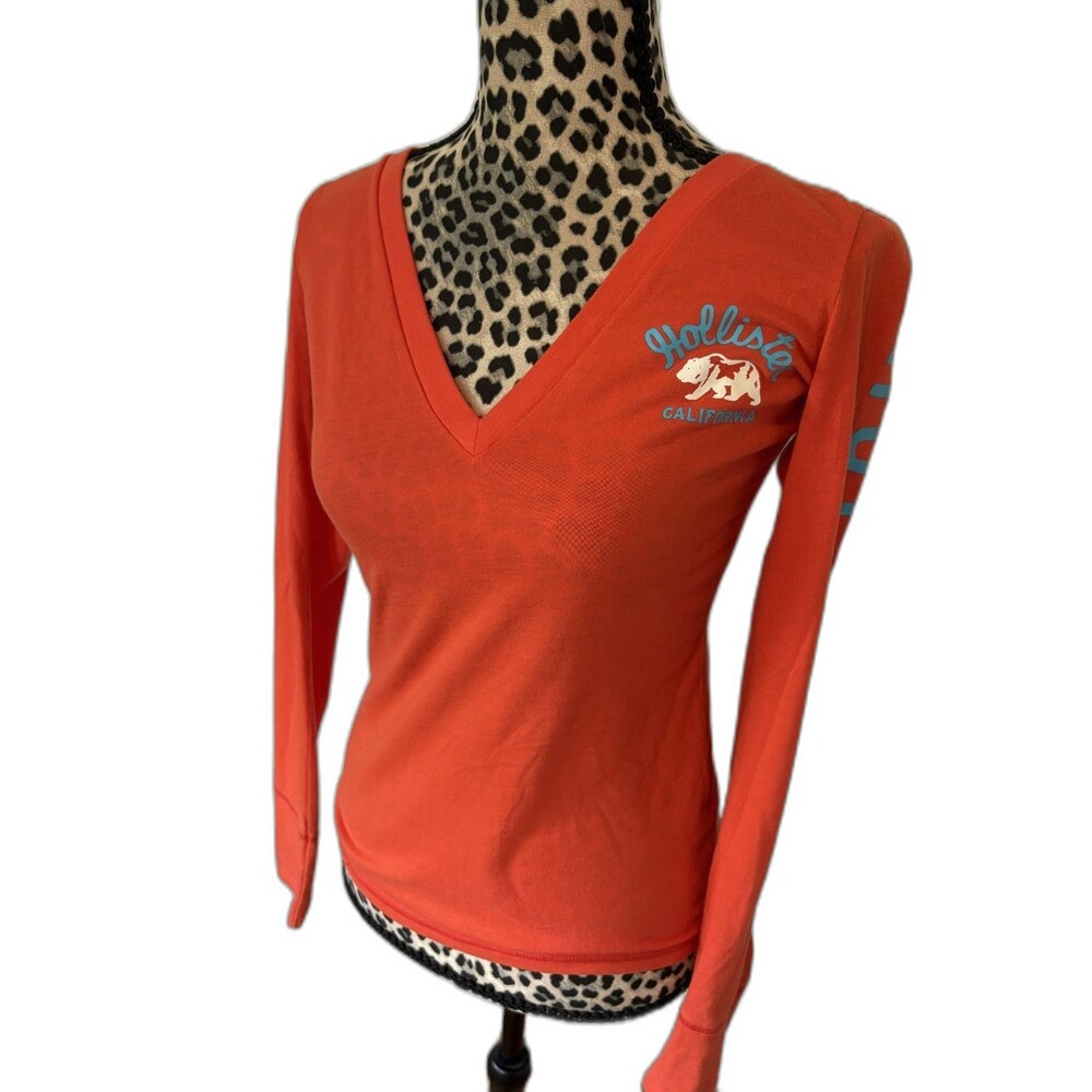 Hollister Y2K 2000s Vintage Orange V-Neck Soft Long Sleeve Top L Indie Sleaze